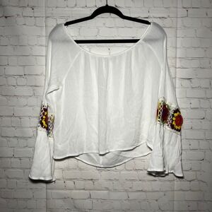 The Line of Style White Gauze Bell Sleeve Crochet Trim Boho Blouse Top SizeXL